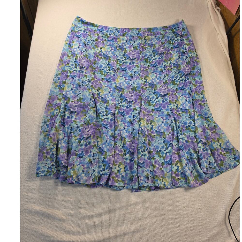 Dressbarn Blue Purple Floral Flowy Midi Skirt 16W